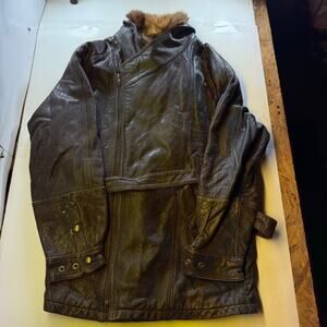 Joint Internation Leather Long Coat Jacket Brown Size 40